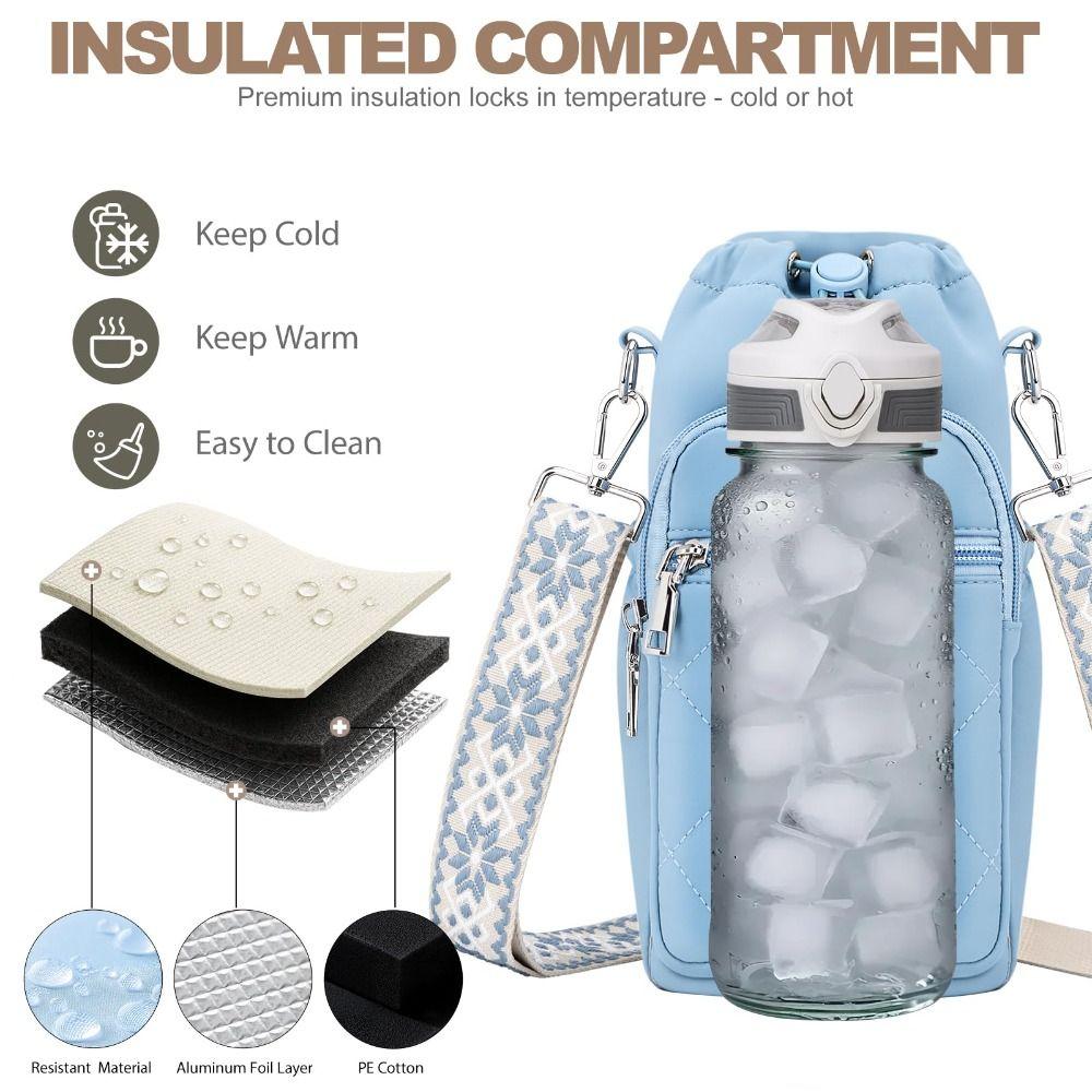 Water-resistant Water Bottle Bag RFID Blocking Insulating Cup Sleeve Sling Purses Gym Accessories