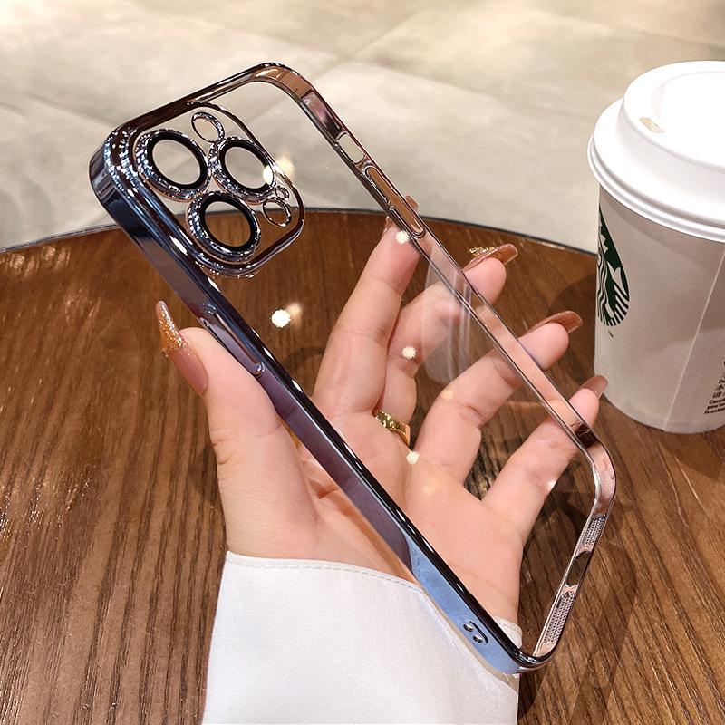 Подходит для чехлов Apple 16, Гальванизированный с плёнкой для линз, Прозрачный чехол для iPhone 15 Pro Max, Полная защита 13/14, Простой и лёгкий