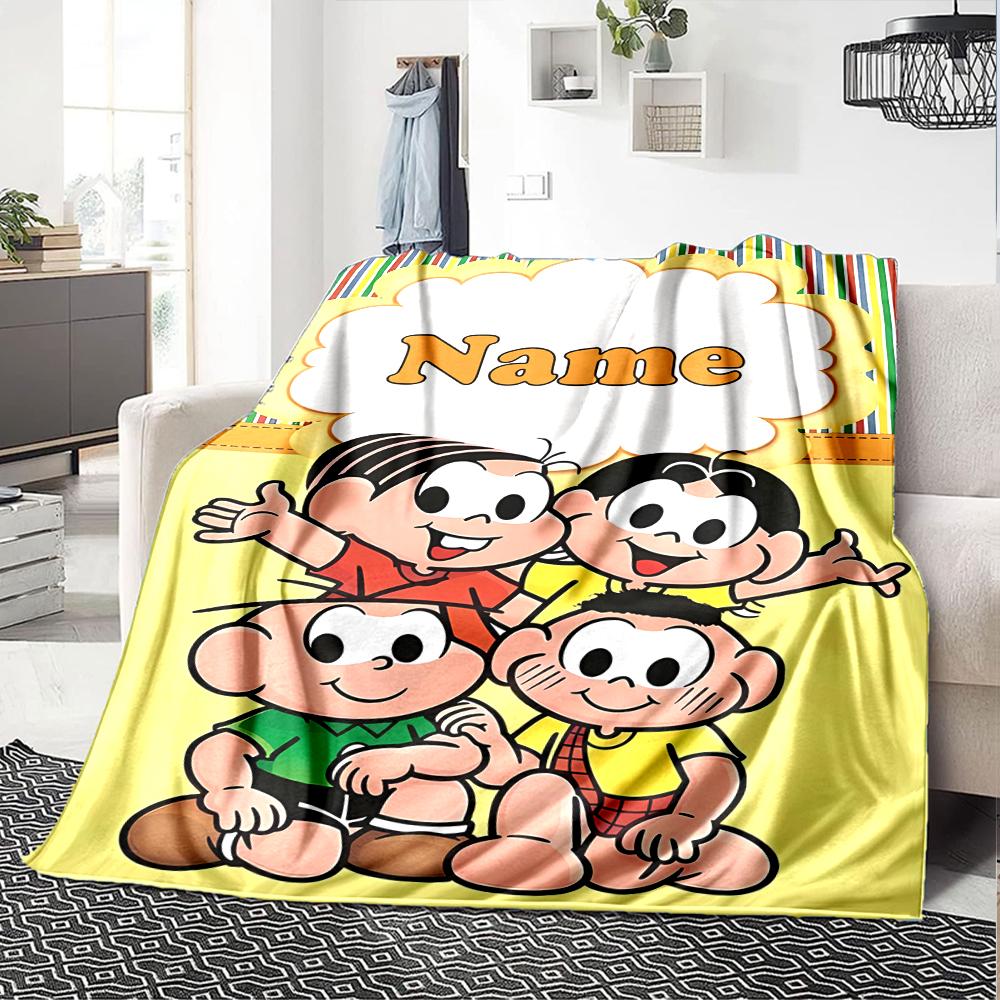 Custom Name Turma da Mônica Theme Printed Blanket - Perfect for Couch, Bed, Travel & Outdoor Use | Machine Washable, Cozy & Durable.