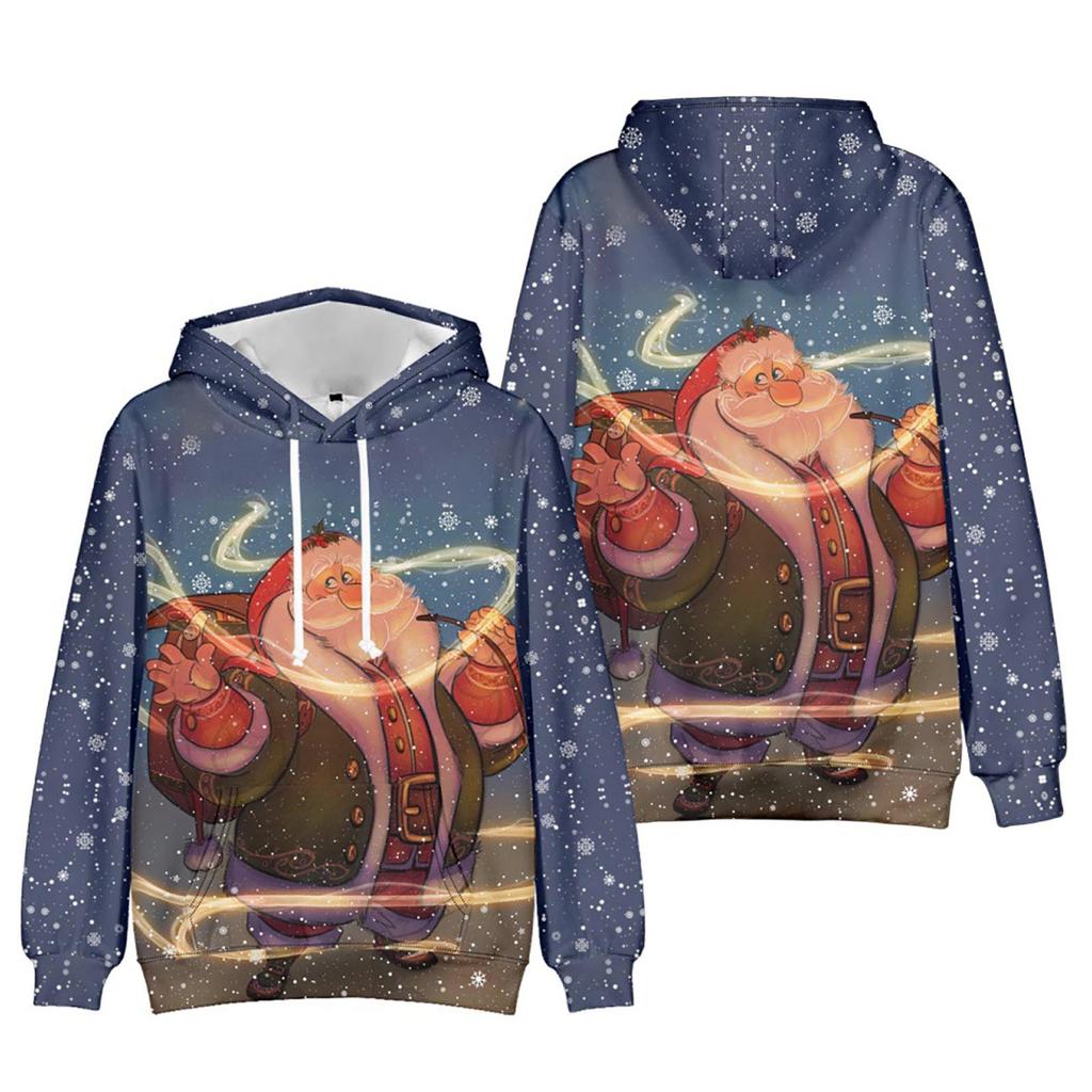 Свитер с капюшоном с рождественским принтом и длинными рукавами для мужчин и женщин весной и осенью