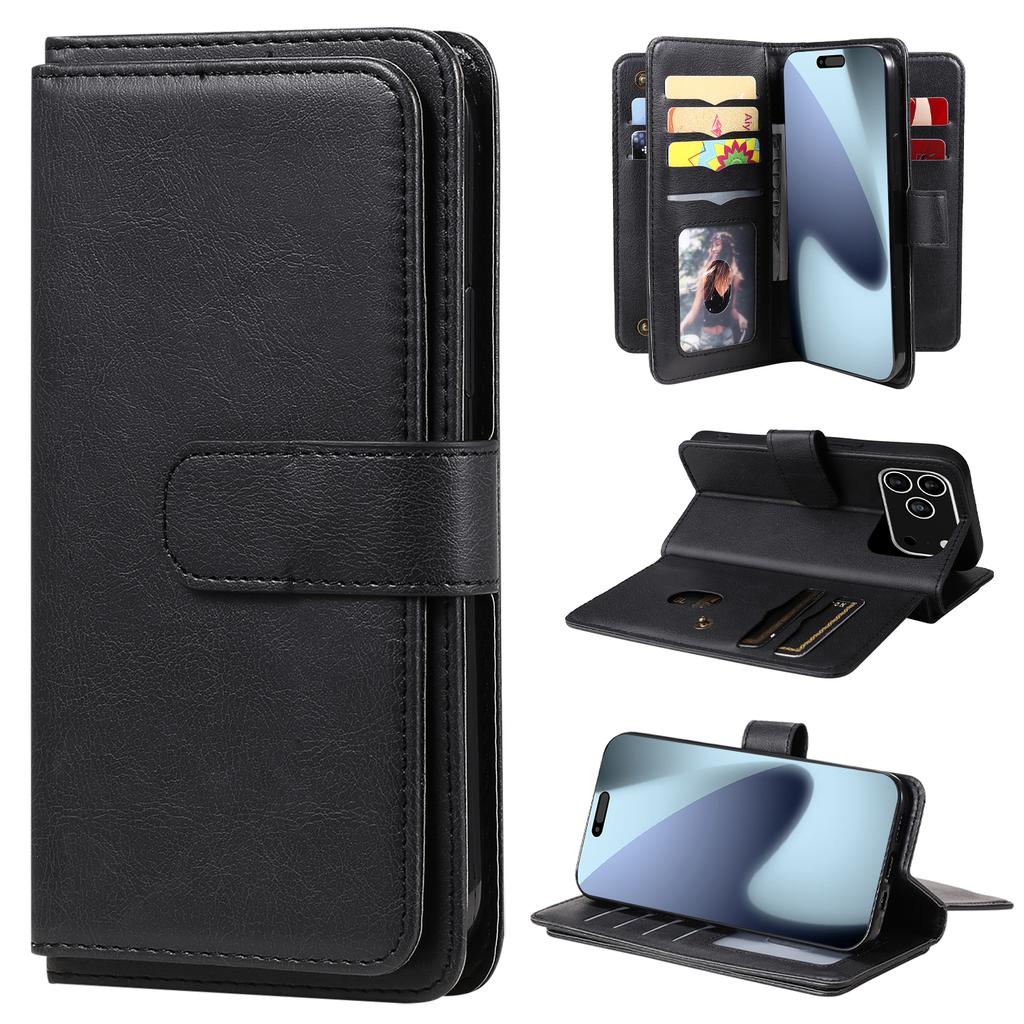 For iPhone 17 Pro Leather Case with 10 Card Holder Phone Cover Stand