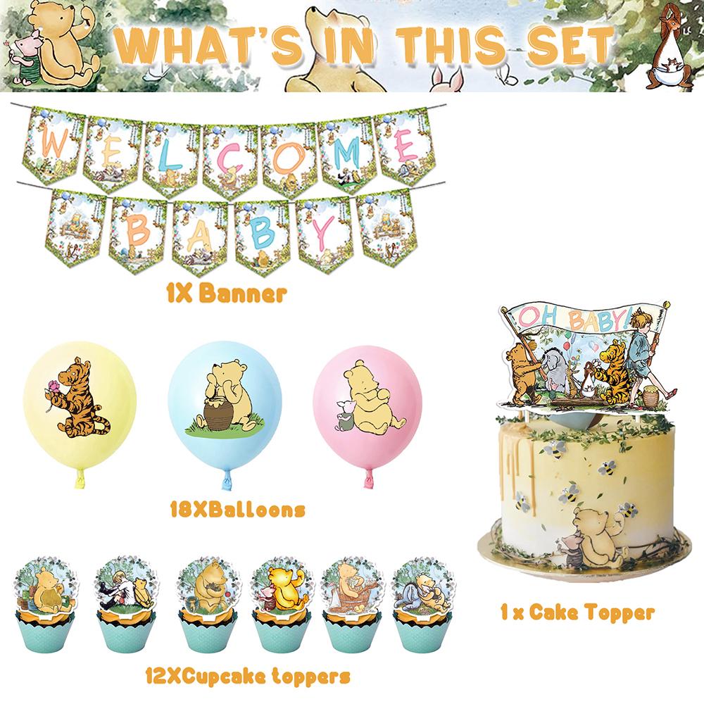 32pcs Winnie The Pooh Party Decorations Include Banner Cakes Topper Balloons