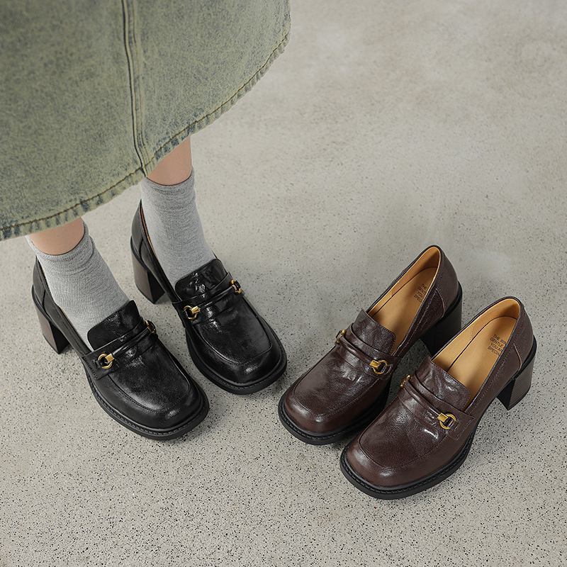 Krazing Pot Туфли из овчины с квадратным носком и толстым каблуком, осенне-летние, женские, с металлическим украшением, британские школьные туфли