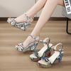 Women Sandals New Wedge Platform Shoes Ladies Sexy High Heels Pumps Summer Casual Peep Toe Leopard One Word Sandalias 2025