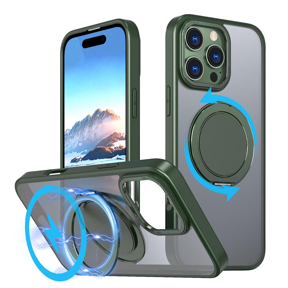 KEYSION Противоударный матовый чехол для MagSafe для iPhone 16 Pro Max с вращающимся на 360 ° магнитным кольцом-подставкой, прозрачная задняя крышка для телефона