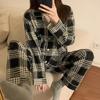 Pajamas Cardigan Lapel Autumn and Winter Retro Long Sleeve Long Pants Student Sleeping Easy To Clean Black Check Women