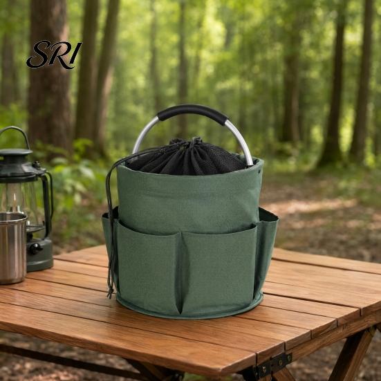 Foldable Storage Bag with Handle & Drawstring, Waterproof Oxford Cloth Pouch Housekeeping Tool Kit Multi-Pockets, Large Cleaning Tools Organizer