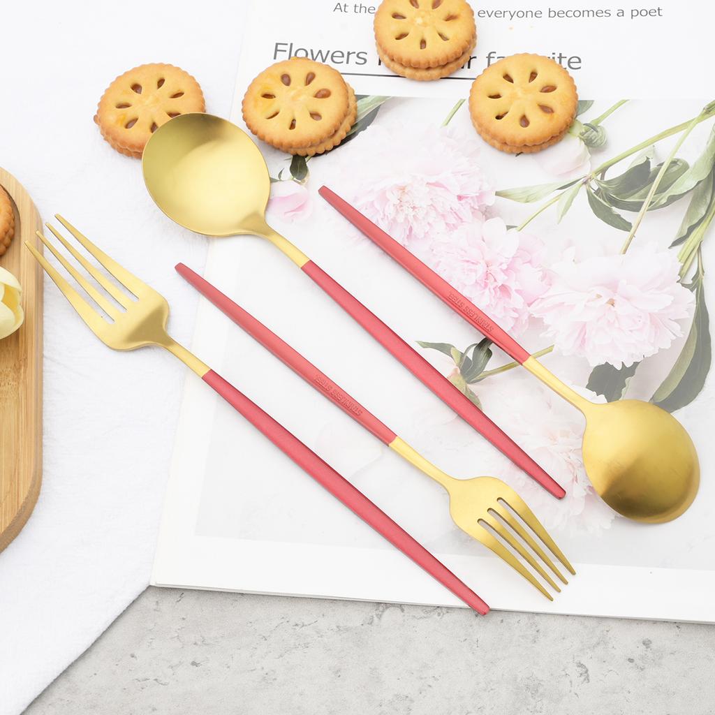 36Pcs Matte Stainless Steel Cutlery Set Mint Gold Dinnerware Set Knife Forks Coffee Spoon Silverware Western Kitchen Tableware