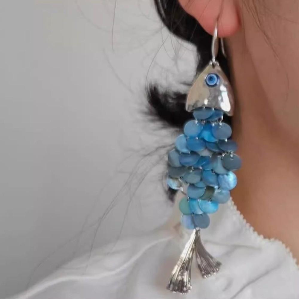 Scaly Fish-shaped Earrings Elegant Dangle Earrings Imitation Shell Tassel Earrings Women