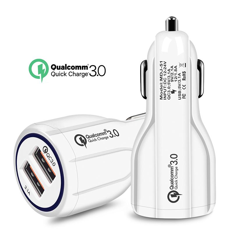Автомобильное зарядное устройство Quick Charge 3.0 с 2 портами USB, быстрый двойной адаптер для телефона