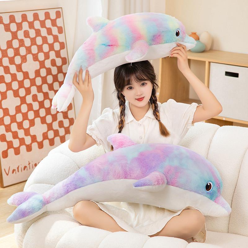 Rainbow Dolphin Plush Toy With Sleep Pillow For Kids Bedtime And Play