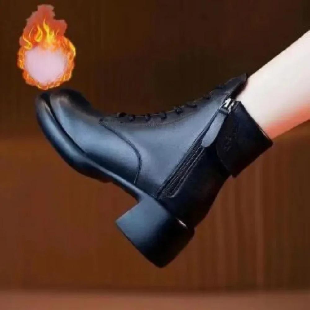 Женские сапоги Новые ретро сапоги с боковой молнией Женская обувь Однотонные ботильоны на толстом каблуке Туфли на платформе