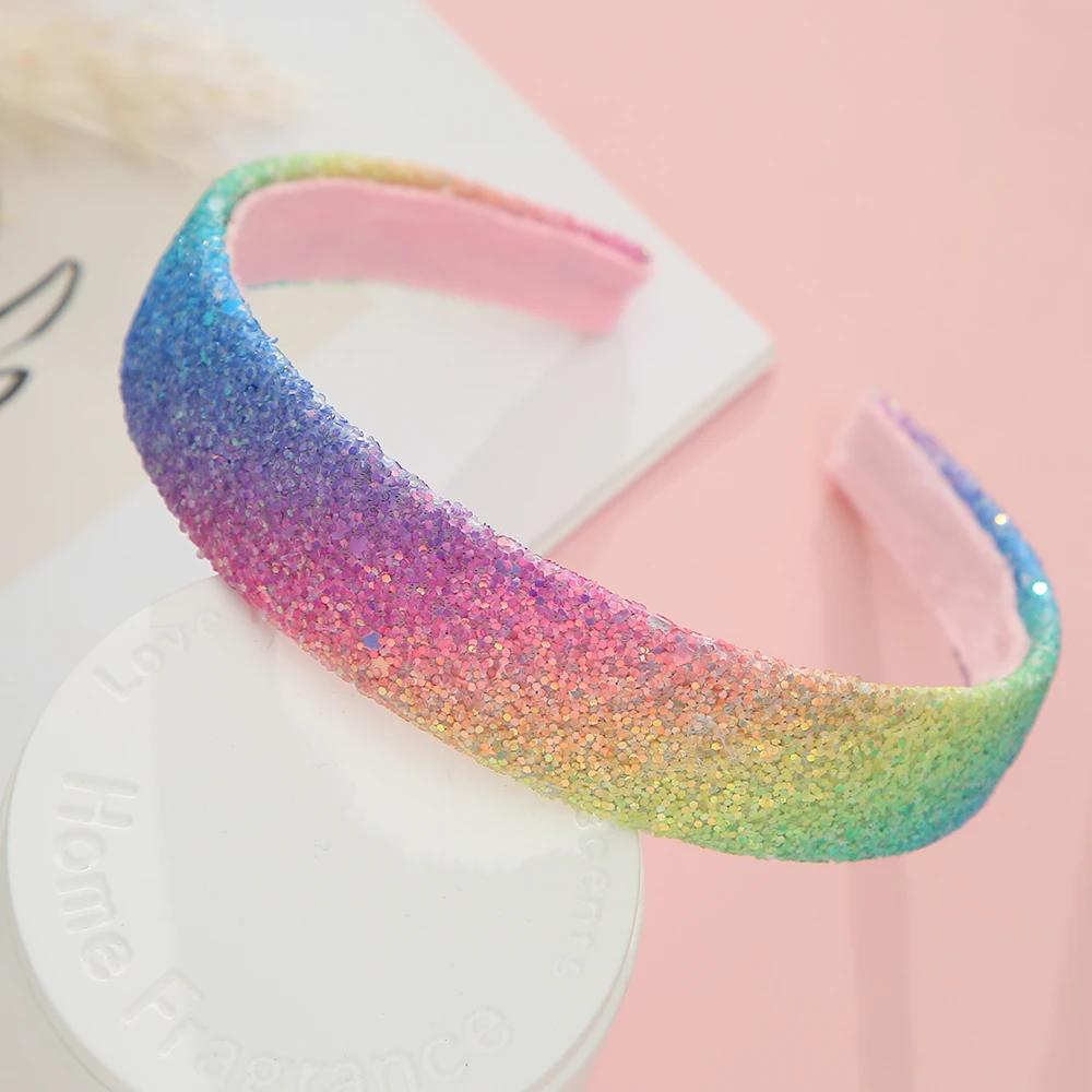 Блестящие повязки на голову для девочек, принцесса, сверкающая широкая повязка на голову, детская милая повязка на голову в стиле Алисы для детей, толстый блеск, детский аксессуар для волос