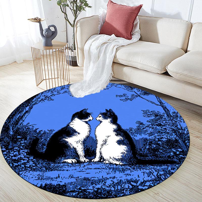 Two Cats pattern round rug,Carpet Rug for Living Room Bedroom Playroom ,Non-slip Floor Mat,Holiday Gifts and Birthday Gifts.