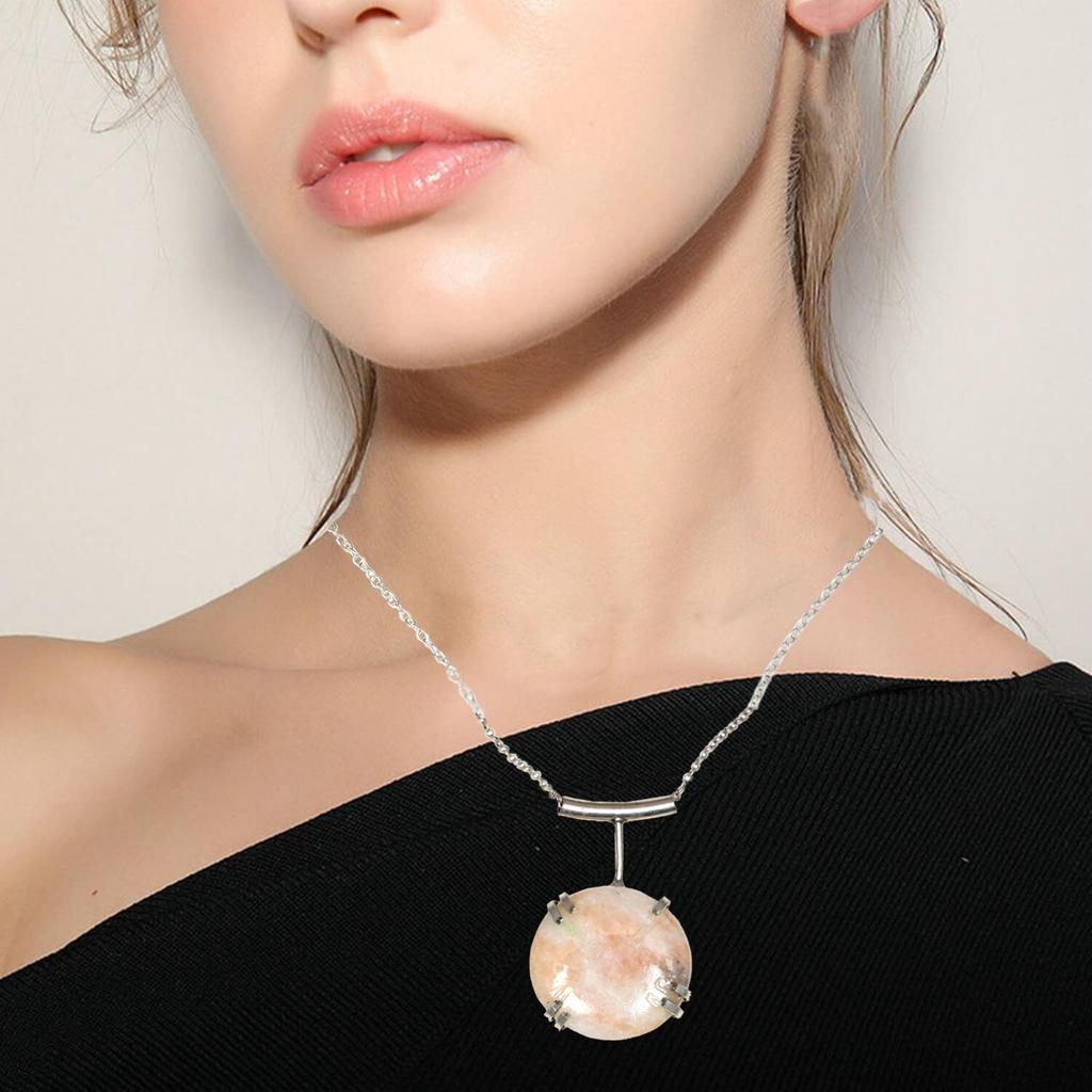 Серебряное ожерелье ручной работы с солнечным камнем на День матери, 20 дюймов
