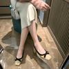 Portuguese Evening Wind Bow In High-heeled Shoes with Square Head, Shallow Mouth and Thick Shoes for Women In Summer and Autumn.