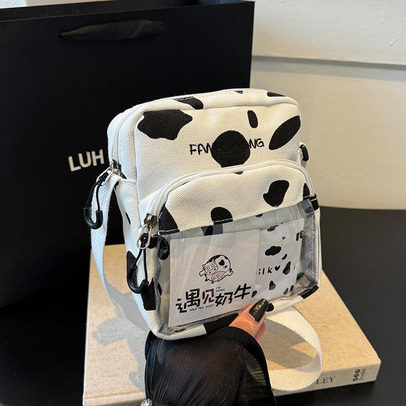 Стильная и простая холщовая сумка 2025 новая уличная тенденция сумка через плечо сумка кроссбоди коровья расцветка маленькая квадратная сумка