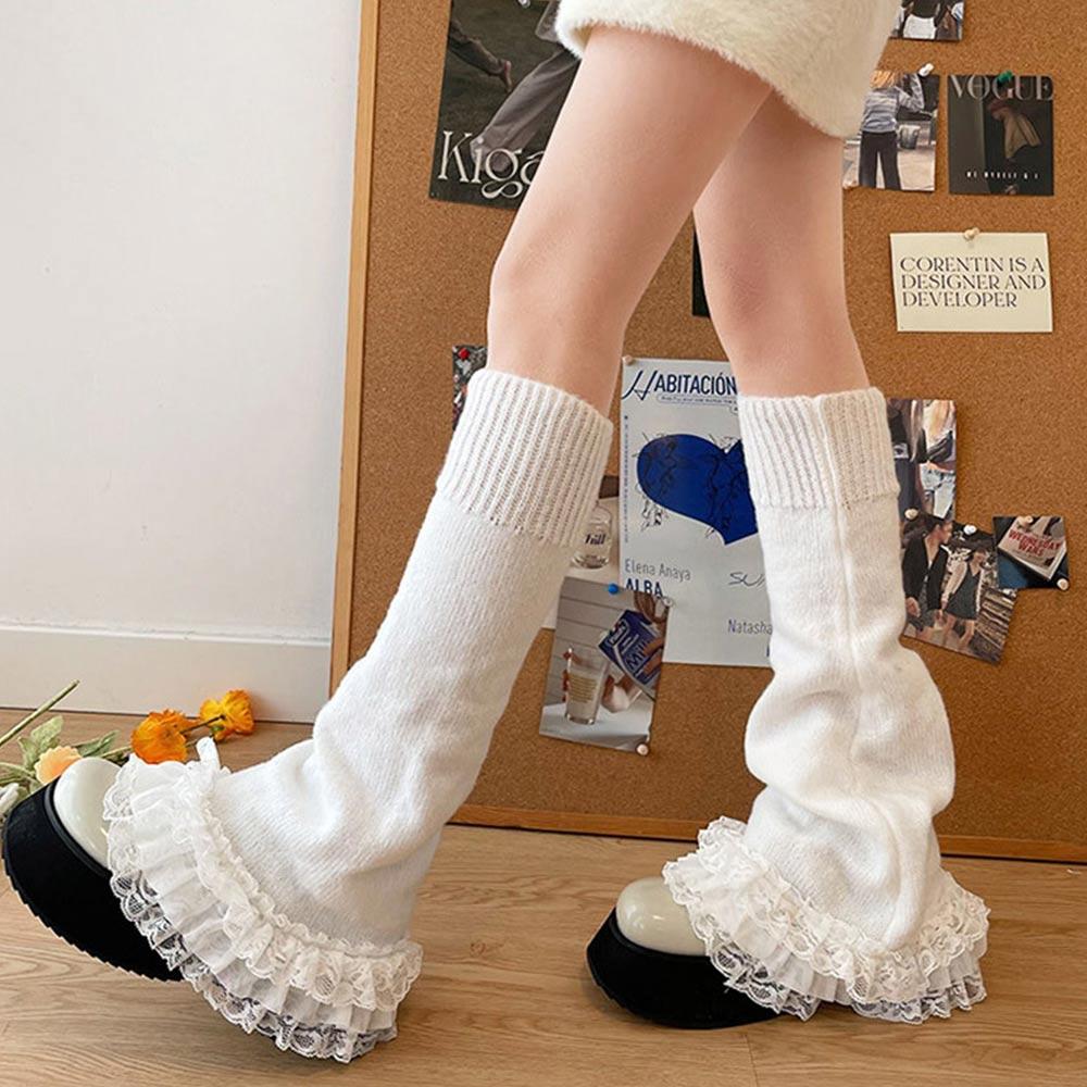 Японские JK Кружевные Гетры с Расклешенным Голенищем Лолита Гольфы для Сапог Свободные Вязаные Длинные Носки для Женщин и Девушек