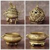 Desktop Ornaments Home Decoration Retro Brass Censer Hollow Lotus Incense Burner Mini Qilin Head