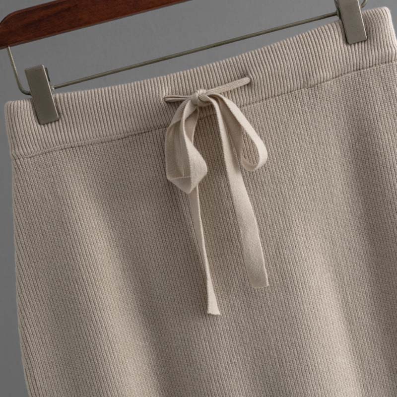 Women's Fashion Casual Loose Knitted Skirt Set Autumn Winter POLO Collar Long Sleeve Pullover Lace Up SKirt 2-Piece Sets