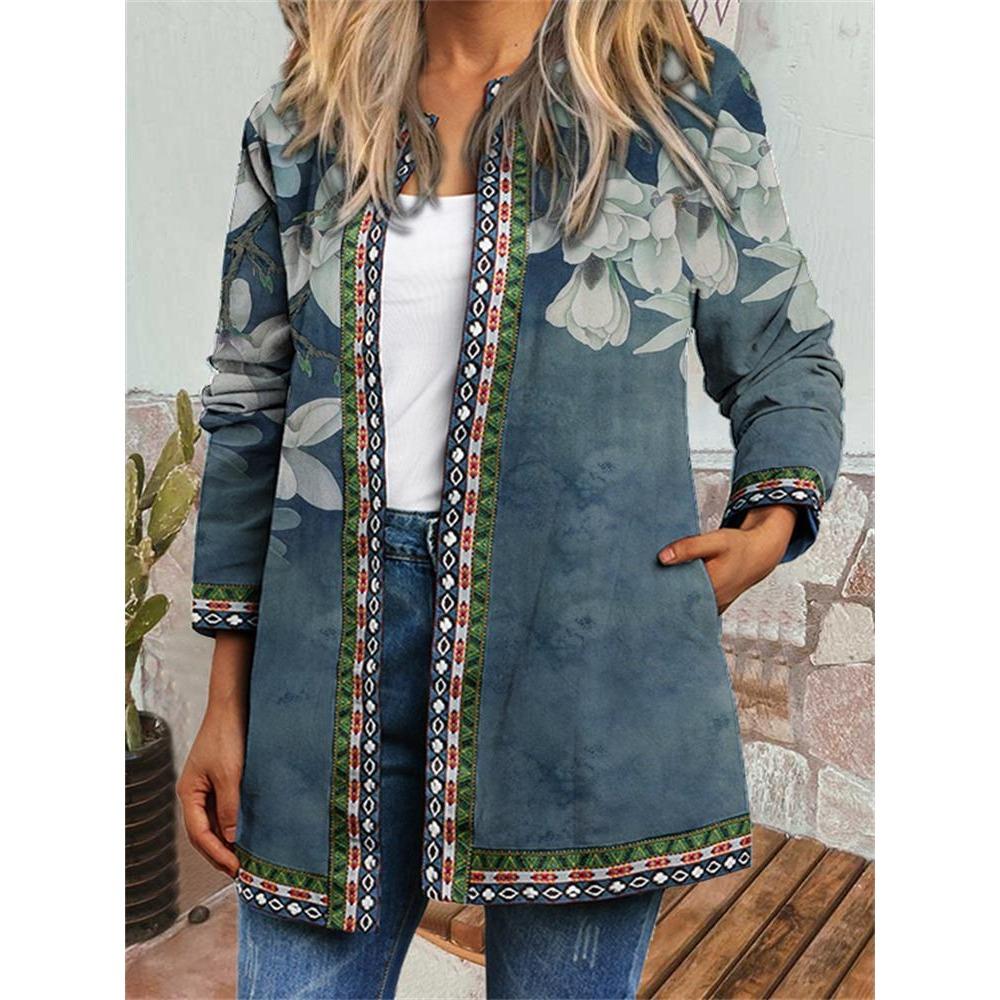 GMXIA Осень-зима винтажный этнический стиль принт большой размер куртка кардиган женская одежда
