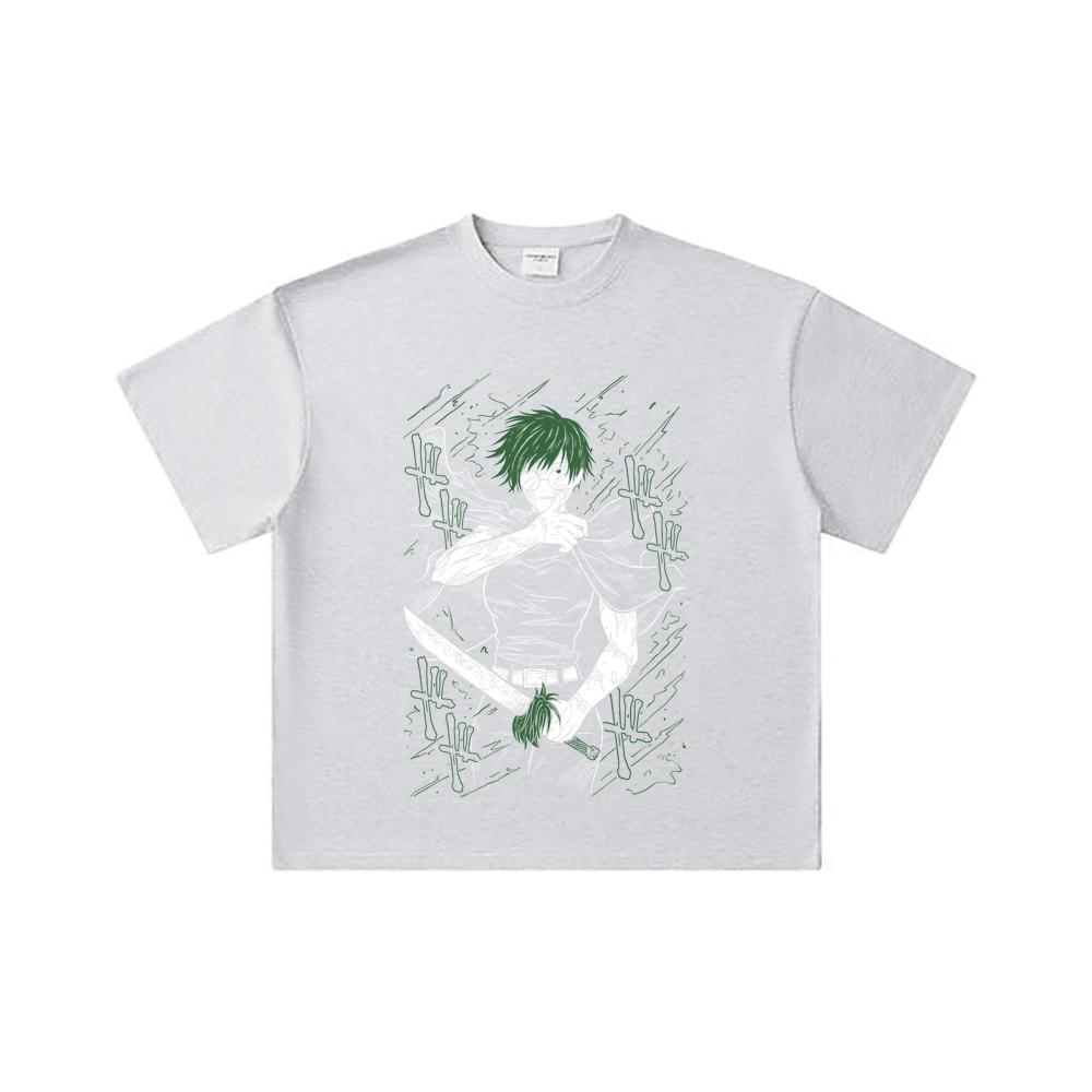 260 GSM Double Yarn 32 Count 100% Cotton Jujutsu Kaisen V10 Maki Print Unisex Heavy Cotton T Shirt