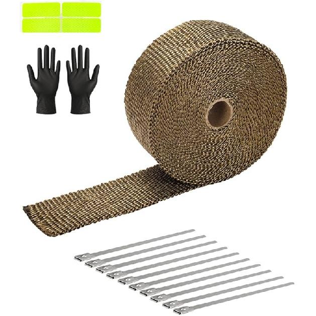 Exhaust Heat Wrap Roll 2" X 16' Black Fiberglass Heat Shield Tape 1 Rolls 5Cm X 5M With 10Pcs Stainless Ties For Motorcycle Car Truck