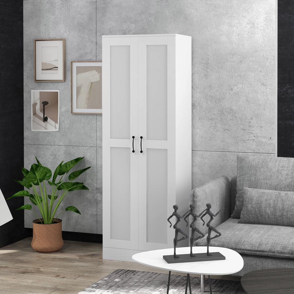 2-Door Cabinet Storage Cabinet with 5 Shelves, Contemporary Style, 60L x 36.5W x 175H
