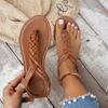 Fashion Black Braided Belt Clip Toe Women's Sandals 2025 Summer New Comfortable Flat Roman Shoes Retro Casual Beach Sandals Shoes Ladies