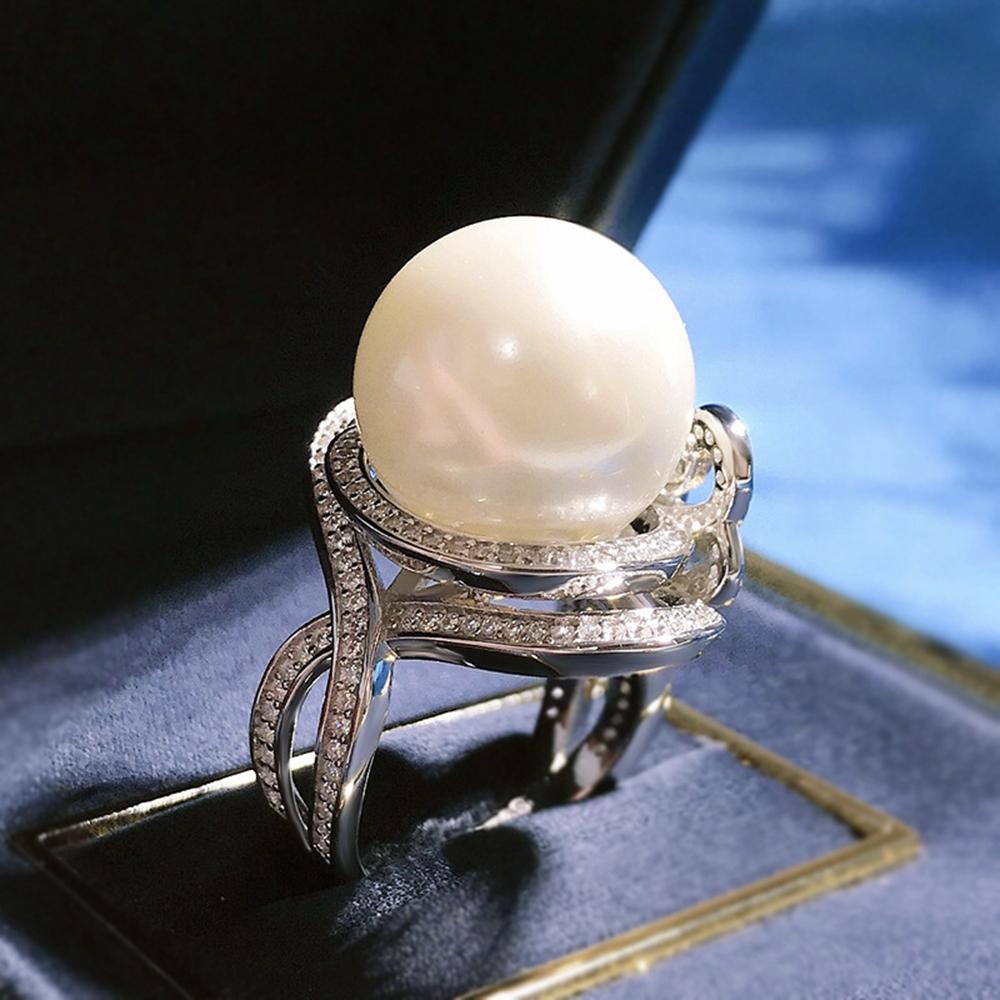 Модное кольцо из белого золота 18 карат с жемчугом и граненым драгоценным камнем для женщин, подарок на помолвку, стерлинговое серебро 925 пробы, роскошные ювелирные изделия