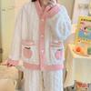 Winter Sweet Set Women's Cute Embroidery Peach Pattern Coral Fleece Warm Sleepwear Girls Clothes Pyjamas