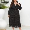 Женское платье в горошек, свободные платья с длинным рукавом, большие размеры