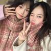 Plaid Scarf Women's Korean Style Warm Atmosphere New Dry Rose Pink Whitening Soft Tassel Shawl Scarf