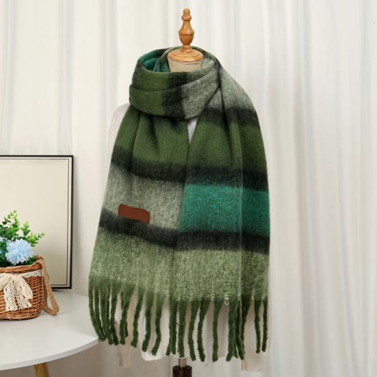 Women's Mohair Winter Scarf Cashmere Feel Tassel Scarf Colorful Striped Long Scarf Winter Shawls Wraps for Cold Weather