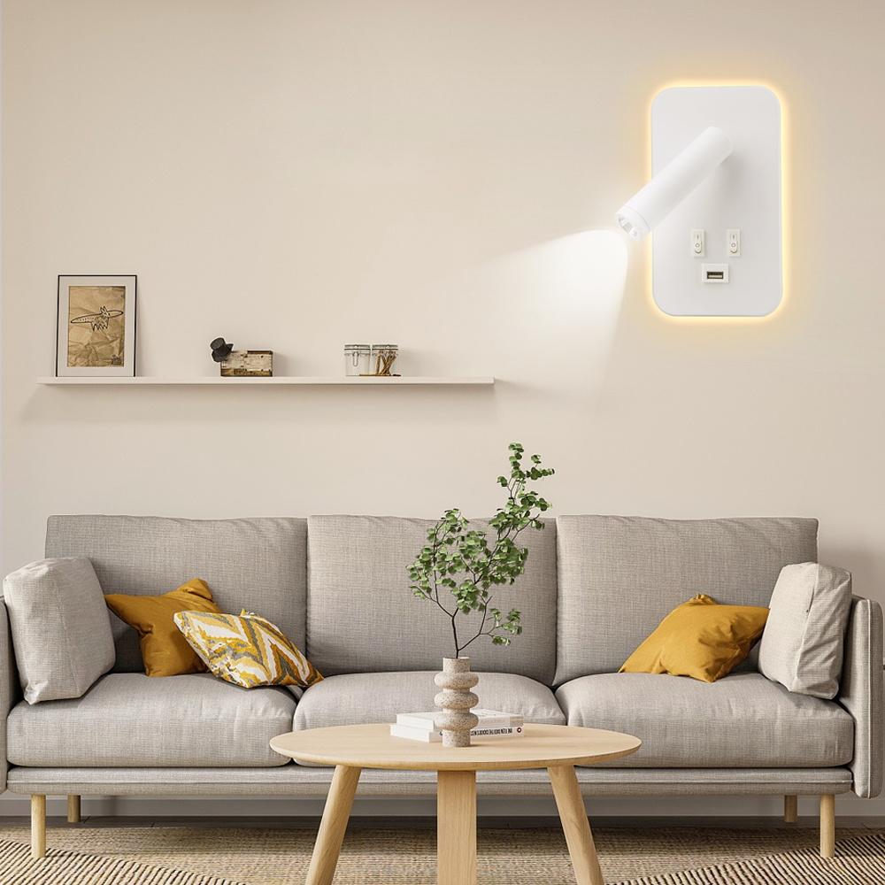 Прикроватный настенный светильник LED с USB-портом для зарядки для кухонного стола, офиса, гостиной, настенный светильник для чтения, светодиодные прожекторы для дома