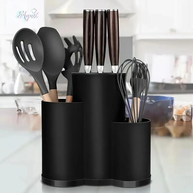 1pc3-in-1 Safety Universal Knife Holder, Kitchen Large Knife Holder Combination, Kitchenware Drain Rack, Black Tool Holder