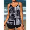 2025 New Large Size European and American Printing Large Size Split Flat Angle Tankini Suit Swimsuit Women