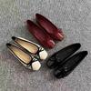Red Versatile Shoes Square Head Flat Shoes Light Mouth Bow Single Shoes Women's New Spring and Autumn Small Leather Shoes