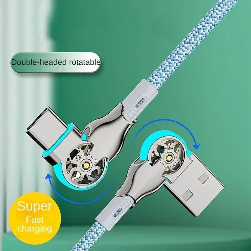 Кабель для быстрой зарядки, вращение на 180 градусов, кабель для передачи данных из сплава Micro Type C для Huawei, Samsung, Xiaomi, плетеный аксессуар для зарядного устройства для телефона