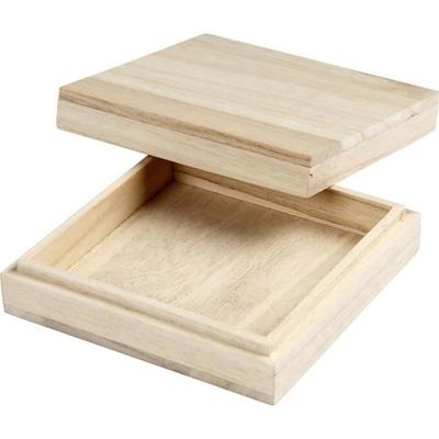 Деревянная коробка с крышкой для декорирования - 10 x 10 x 3 см