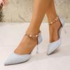 High Heels Women's Summer New Pointed Head Light Mouth Stiletto with Rhinestone Silver Bridal Wedding Shoes Sandals
