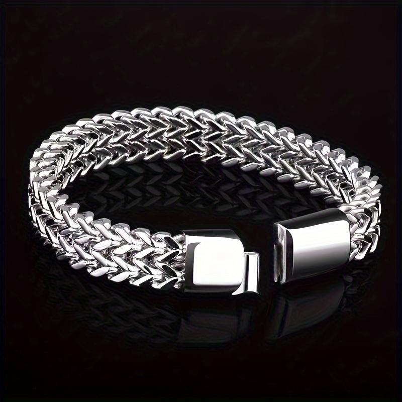 Men's Stainless Steel Link Chain Miami Cuban Bracelets for Male Boys Gifts Jewelry, Length 21cm