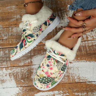 Европейские американские рождественские принтованные хлопковые туфли 2024 года, зимние туфли на шнуровке и плюшевые туфли на плоской подошве, большие теплые повседневные туфли с низким верхом