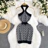 Summer Women Brand Designer Sexy Halter Mini Short Knitted Sweater Sheath Club Party Dresses