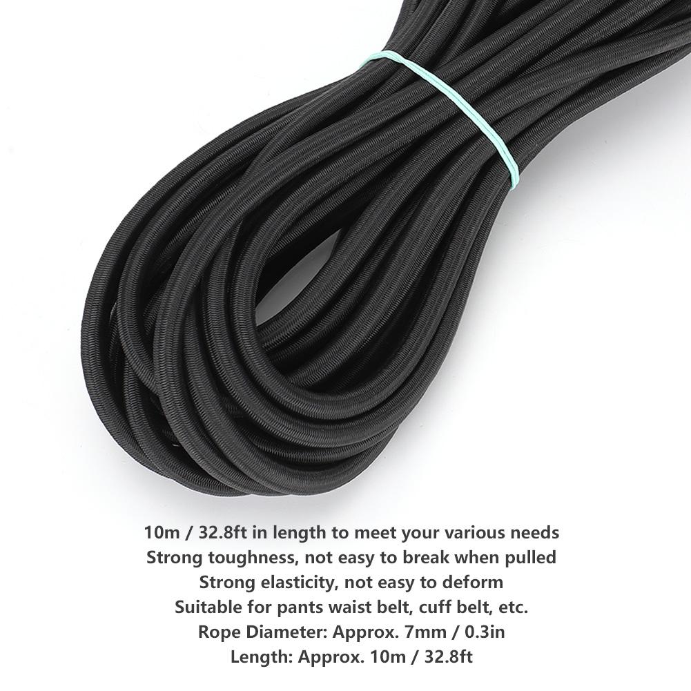 7mm 10m   32.8ft Clothes Round Elastic Rope Cord with Strong Elasticity for Clothing DIY Black