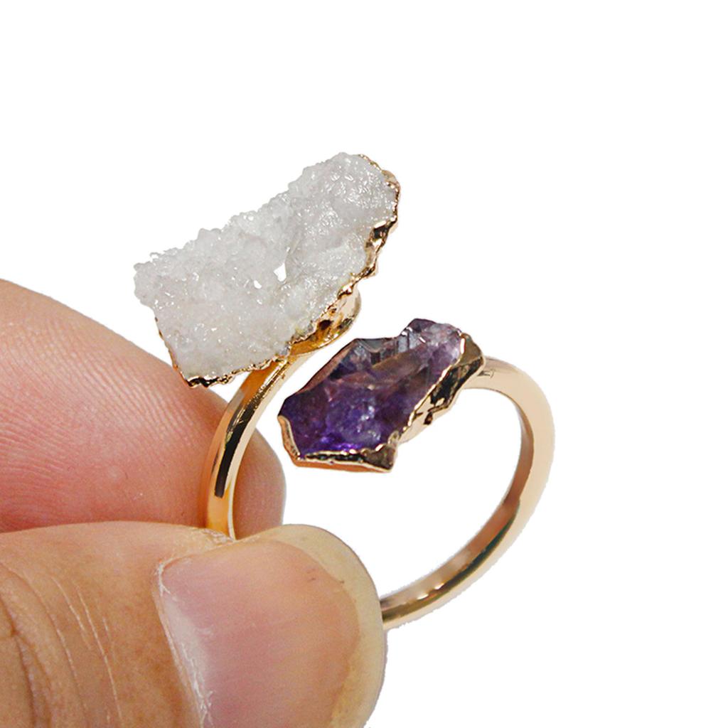 Handmade Crystal Cluster Rings Finger Jewelry Adjustable Size Rings Unique Druzy Stone Open Rings Fashionable Ornament