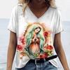 Летняя футболка с 3D-принтом Девы Марии, женская уличная одежда, повседневные футболки, топы Y2k, женские футболки с V-образным вырезом в стиле Харадзюку, одежда оверсайз