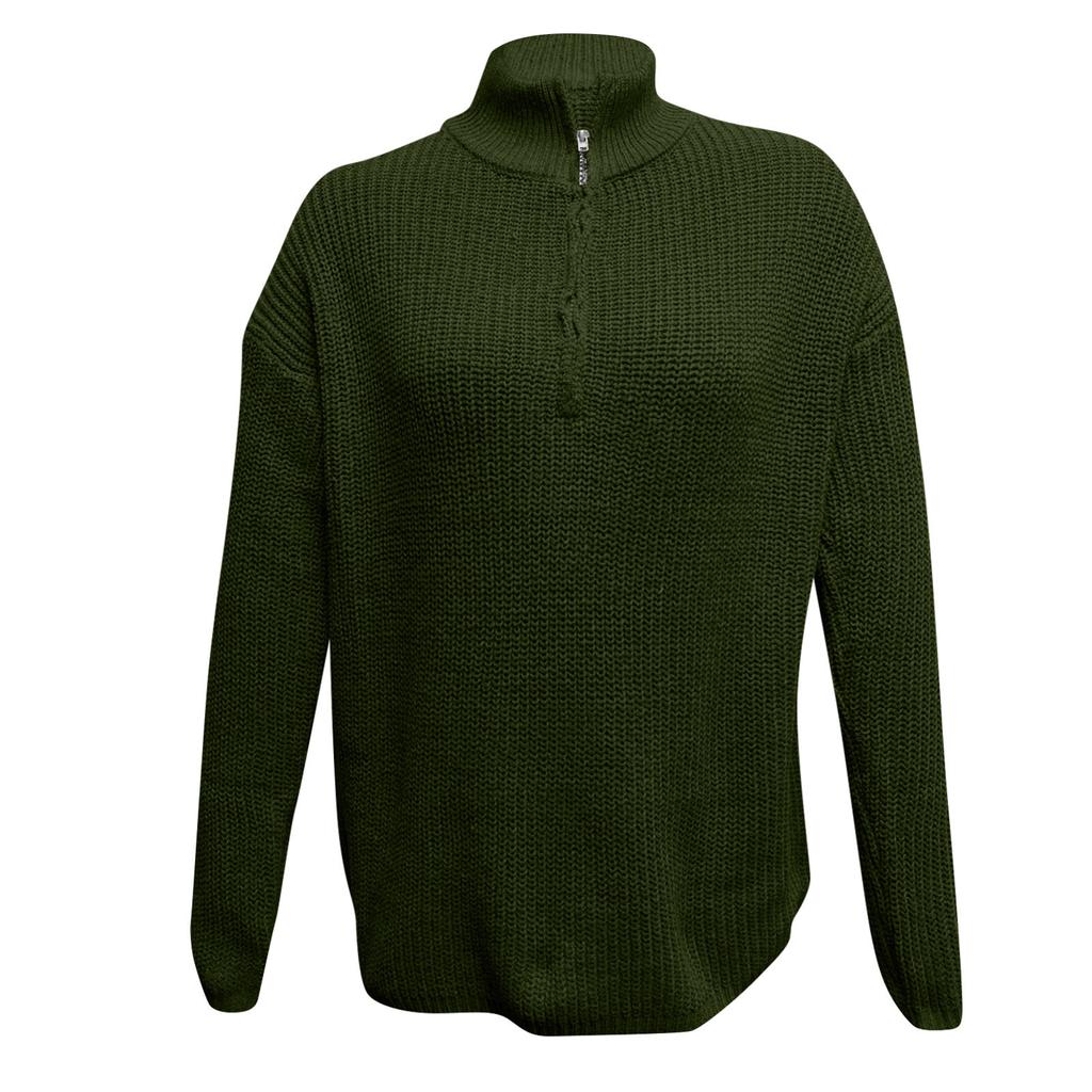 Женский пуловер с длинным рукавом и воротником-стойкой, свободный однотонный свитер с половиной молнии, эластичная водолазка, вязаные топы в рубчик