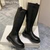 Leather Flats Women High Boots Designer Retro Knee High Shoes New Brand 2025 Trend Goth Gladiator Winter Motorcycle Botas Mujer
