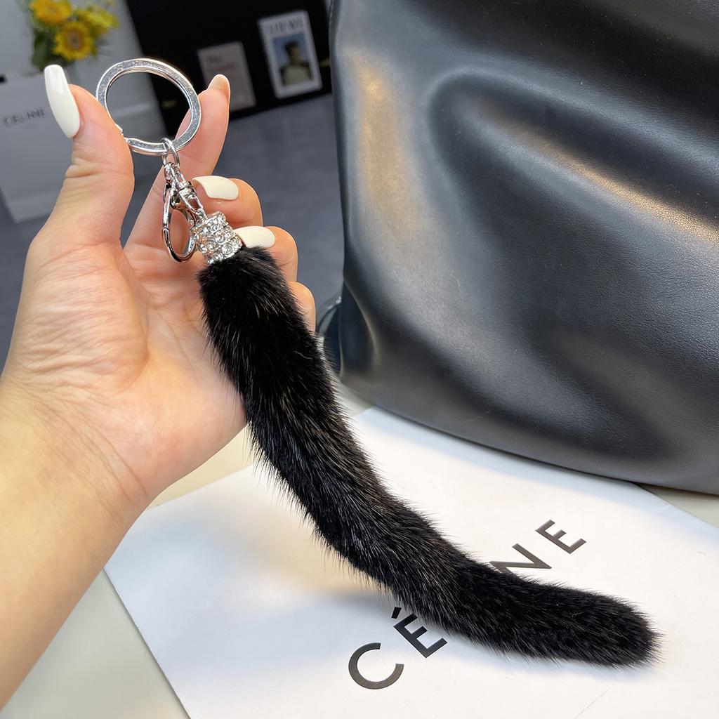 Классический Брелок Хвост Норки Натуральный Мех Женская Сумка Подвеска Мелочи Ключи от Машины Металлические Кольца Украшения Ювелирные Изделия Высококачественный Подарок на День Рождения
